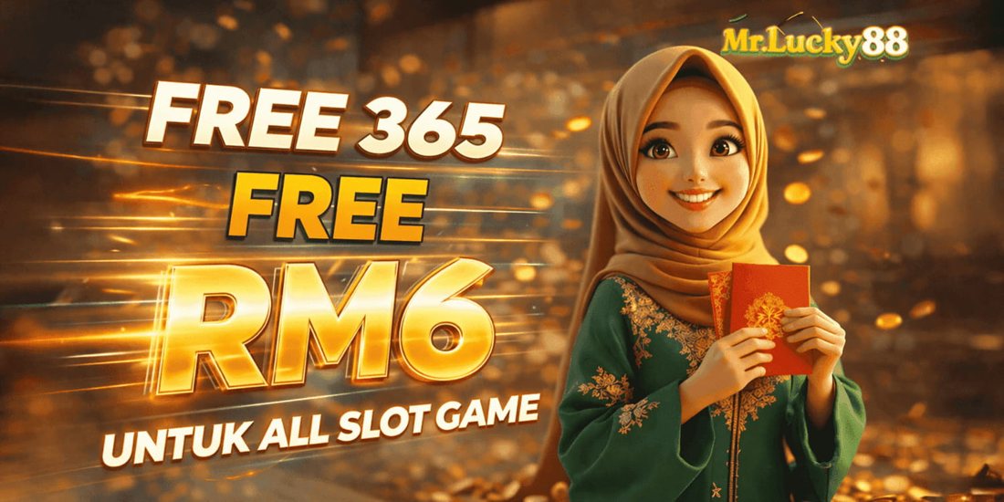 Gold and dark banner showing woman in hijab holding red envelopes for slot promotion - mrlucky-88.my